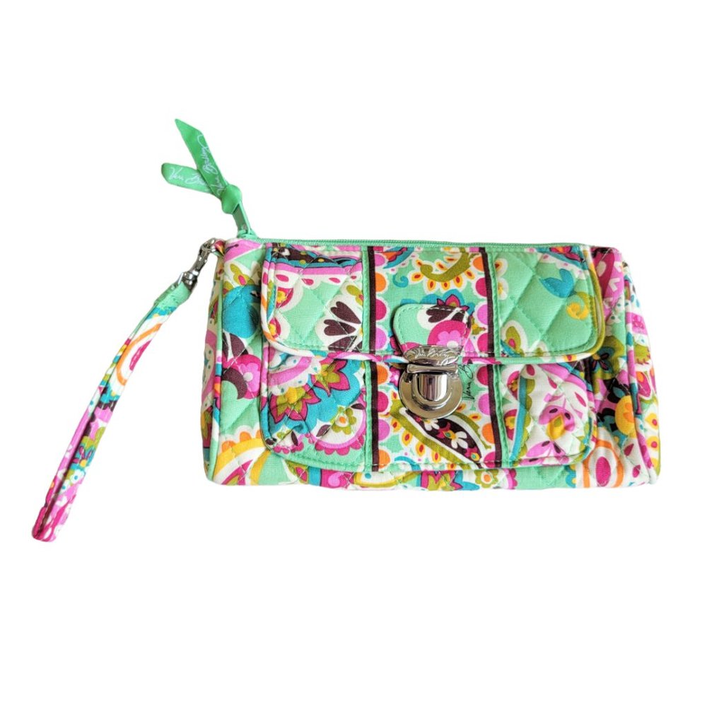 VERA BRADLEY Tutti Frutti Retired Print Wristlet Bag green paisley